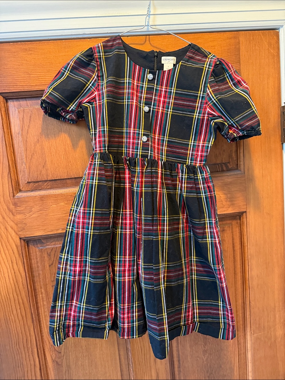 Crewcuts Girls' Plaid Holiday Dress in Black, Red & Yellow